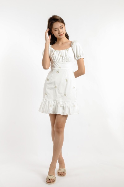 Cecilia Floral Mini Dress - White