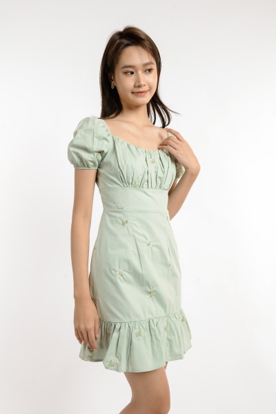 Cecilia Floral Mini Dress - Mint