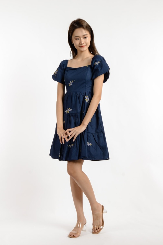 Reese Babydoll Floral Dress - Blue