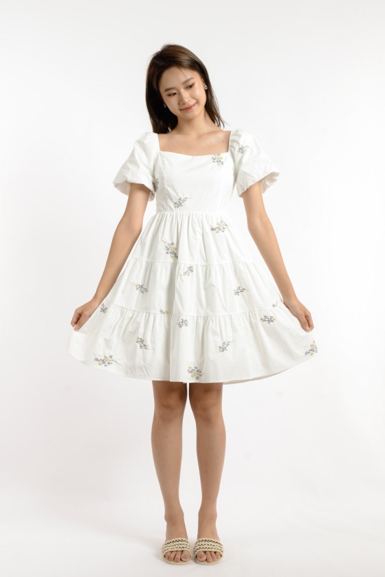 Reese Babydoll Floral Dress - White