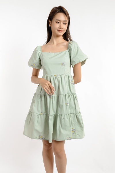 Reese Babydoll Floral Dress - Pistachio