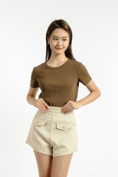 Maria Basic Round Neck Tee - Brown