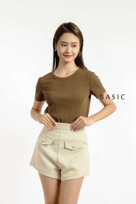 Maria Basic Round Neck Tee - Brown