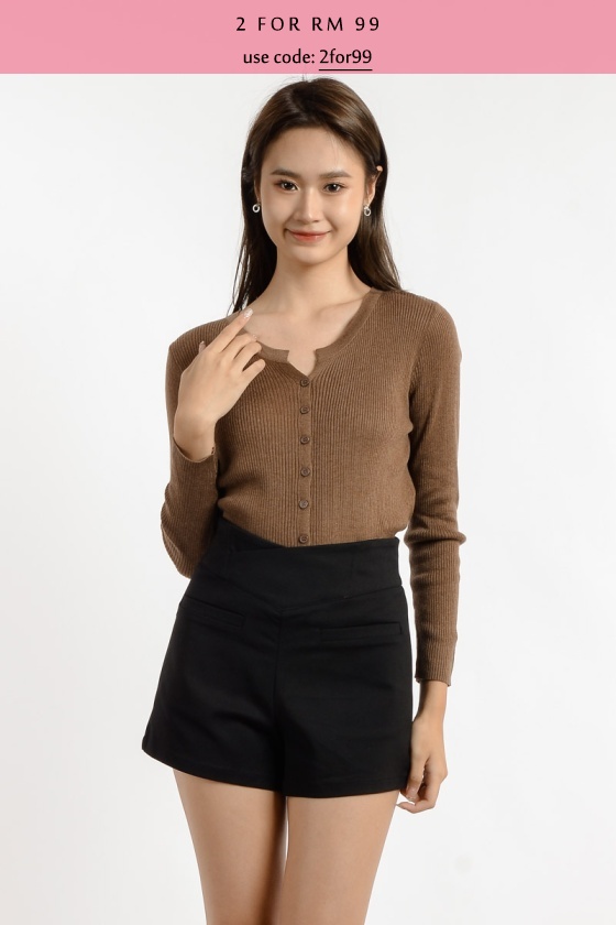 Gabriella Button Down Cardigan/Top - Brown