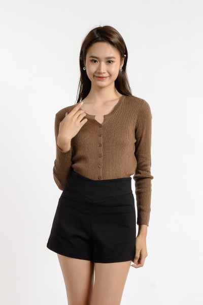 Gabriella Button Down Cardigan/Top - Brown
