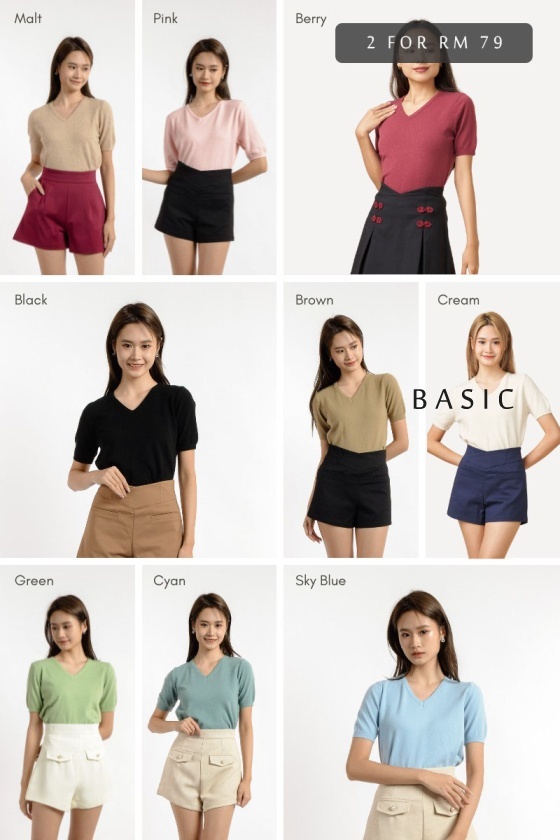 [2 for RM 79] Eliana V Neck Knitted Top