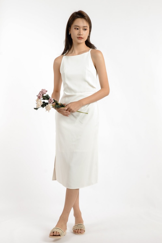 Jazlene Ruched Midi Dress - White