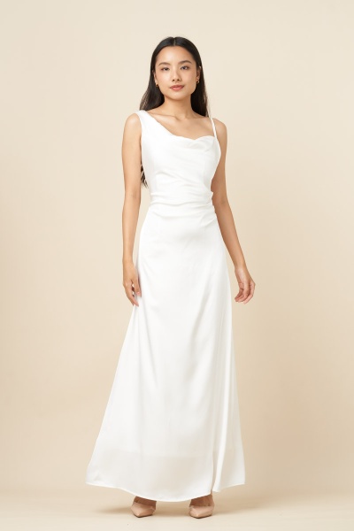 Elliana Satin Toga Maxi Dress - White