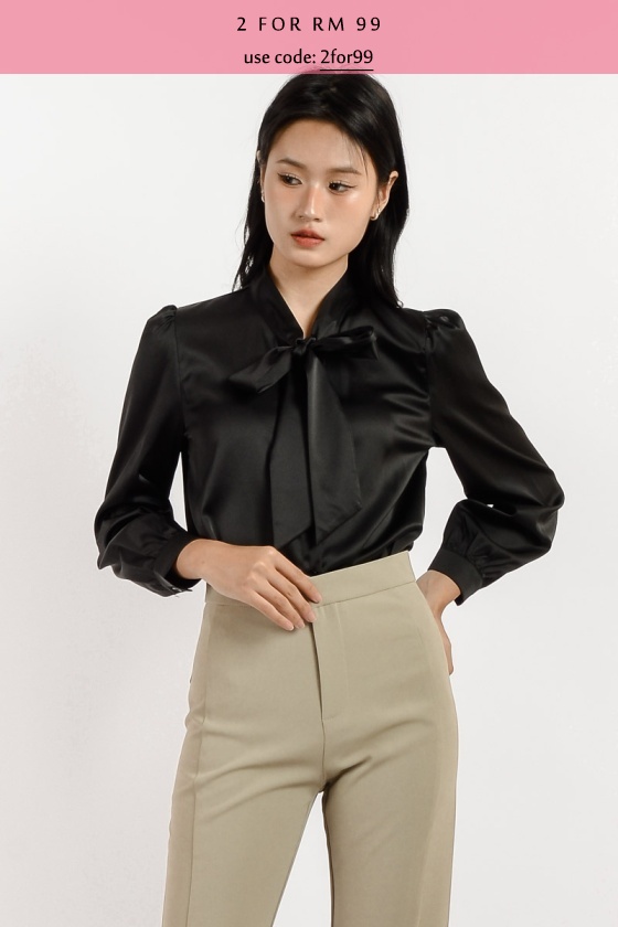 Bailey Bow Long Sleeve Top - Black