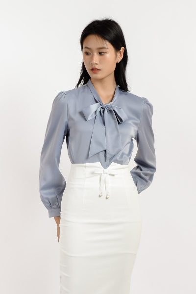 Bailey Bow Long Sleeve Top - Ash Blue