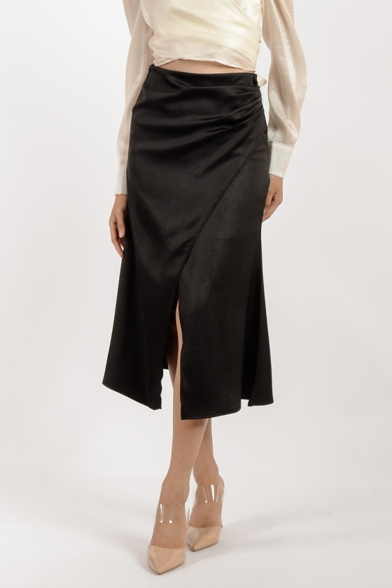 Callie Overlay Slit Skirt - Black