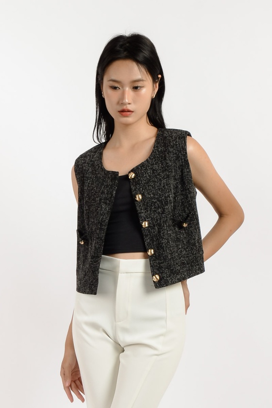 Morgan Button Vest - Black
