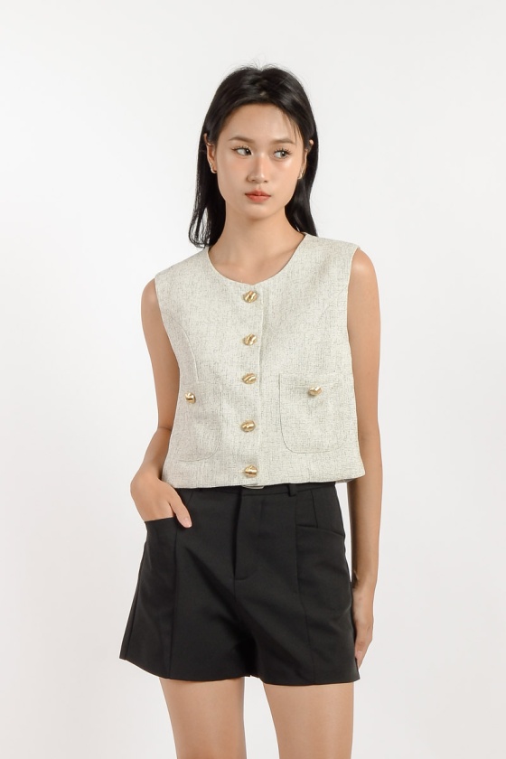 Morgan Button Vest - Beige