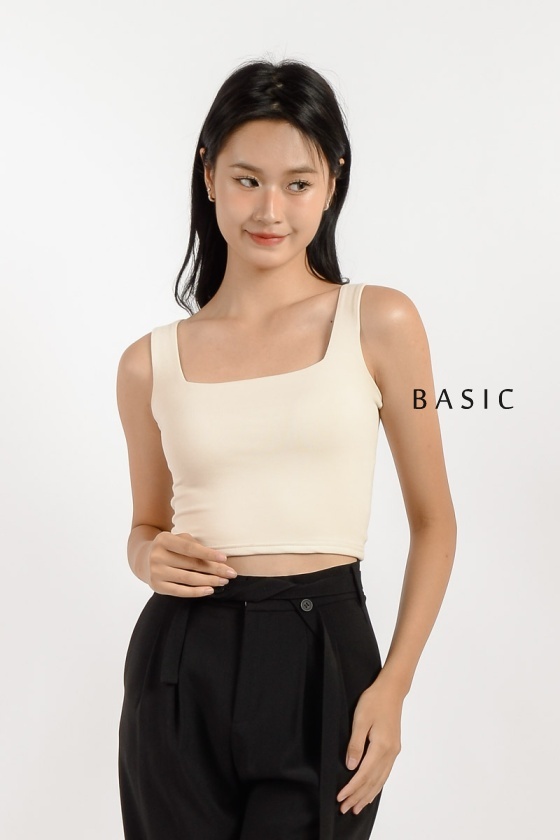 [3 for RM 99] Kaia Square Neck Crop Top - Beige