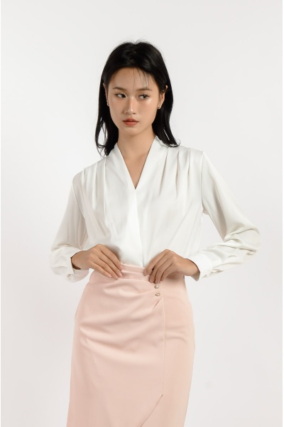 Ada V Neck Long Sleeve Top - White