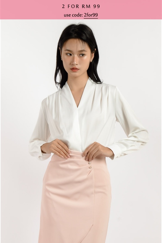 Ada V Neck Long Sleeve Top - White