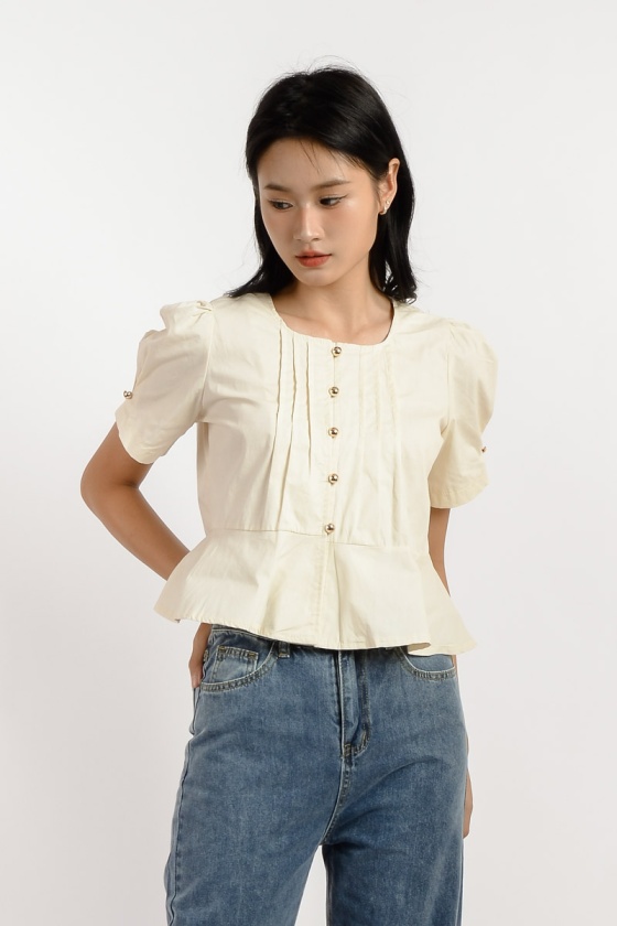 Zuri Peplum Top - Cream