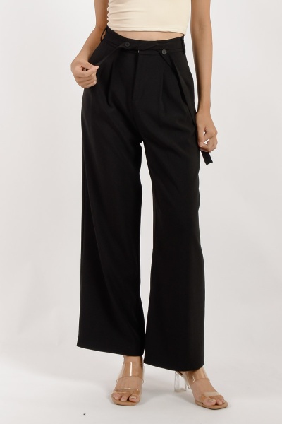 Saylor Belted Palazzo Pants - Black