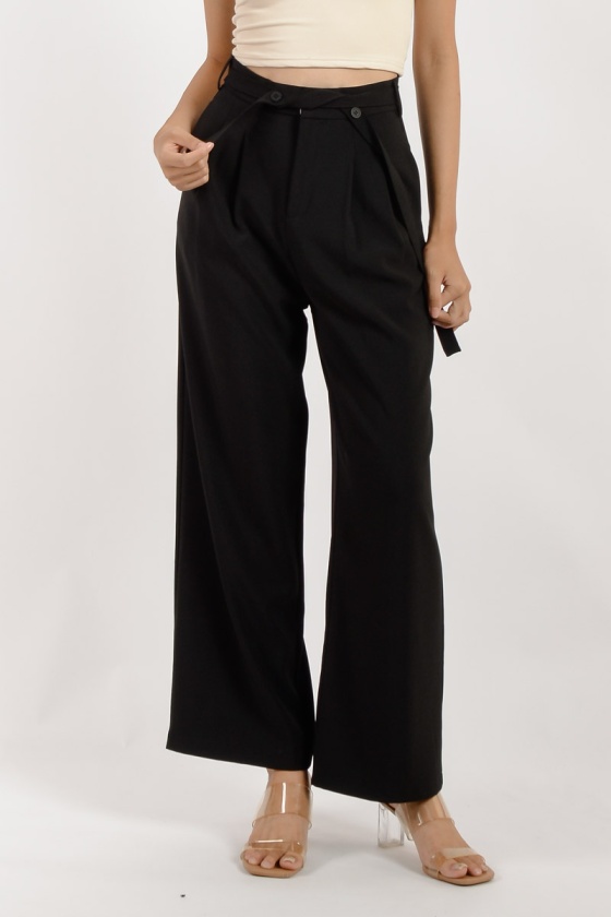 Saylor Belted Palazzo Pants - Black