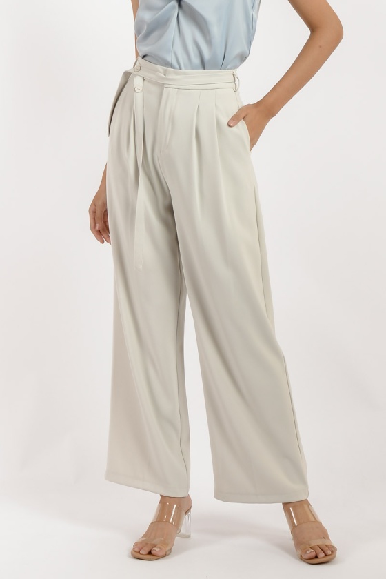 Saylor Belted Palazzo Pants - Beige