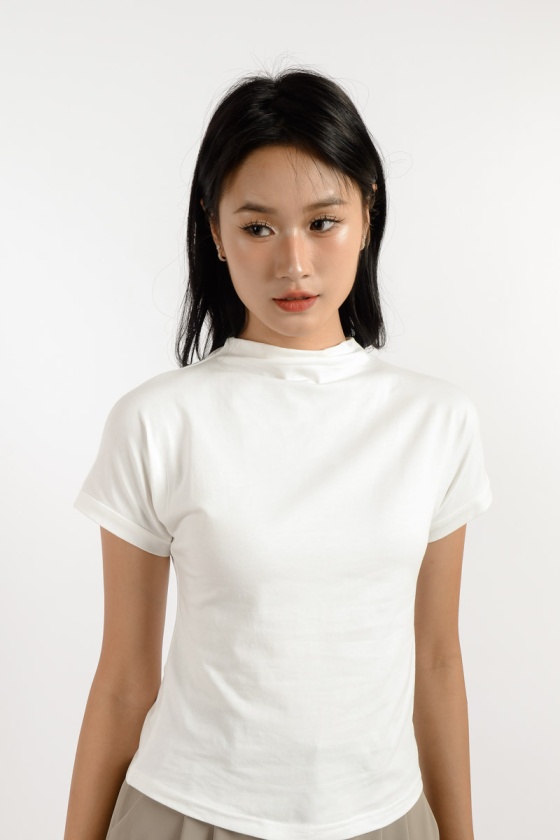 Norah High Neck Tee - White