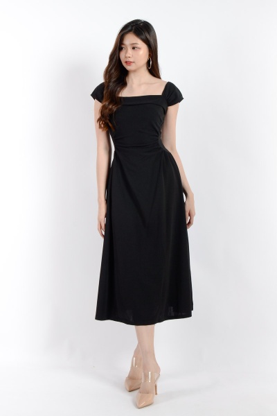 Elaina Square Neck Midi Dress - Black