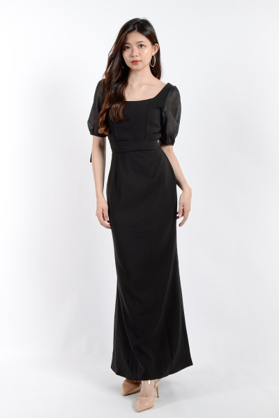 Ophelia Mesh Sleeve Maxi Dress - Black