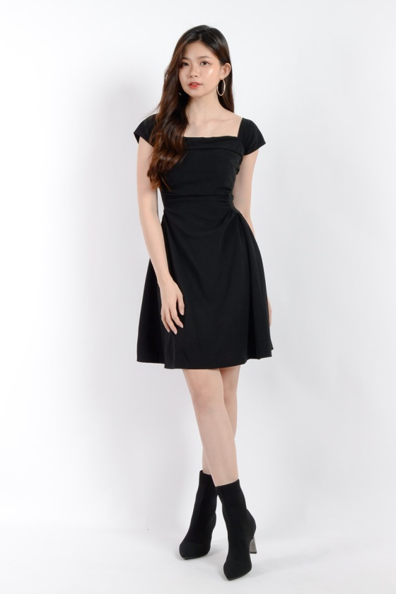 Juliet Square Neck Mini Dress - Black