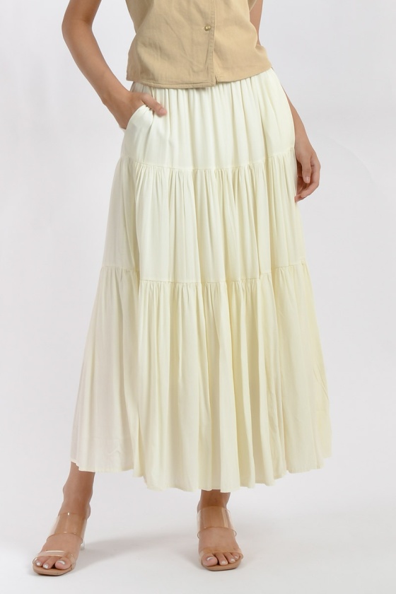 Kaylani Layered Maxi Skirt - Cream