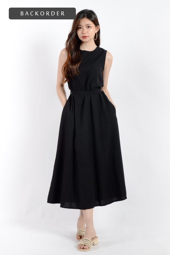 [BackOrder ETA 30 Apr] Gracie V Back Midi Dress - Black