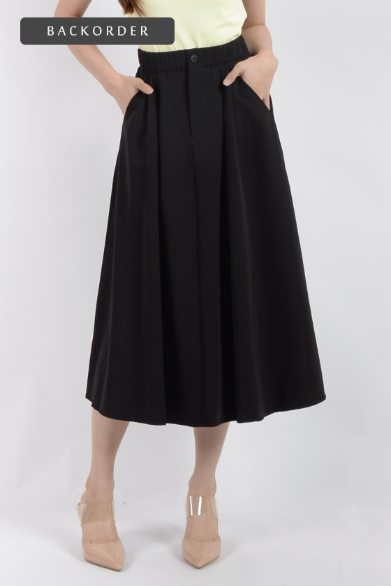 [BackOrder ETA 27 May] Lena Midi Flare Skirt - Black