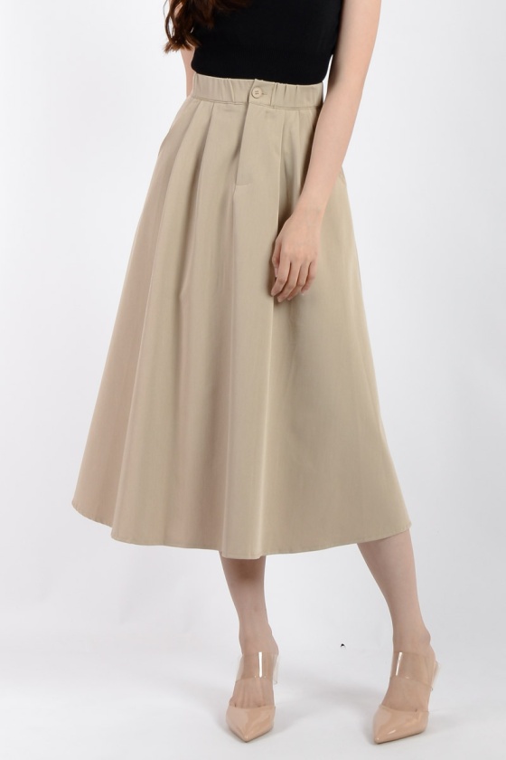 Lena Midi Flare Skirt - Khaki