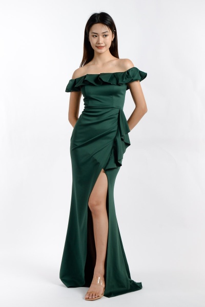 Jane Off Shoulder Ruffle Dress - Green