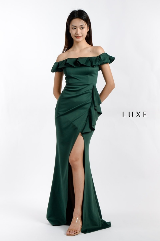 Jane Off Shoulder Ruffle Dress - Green