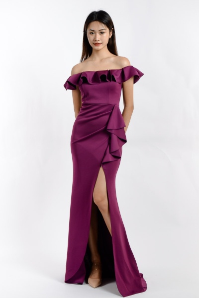 Jane Off Shoulder Ruffle Dress - Purple