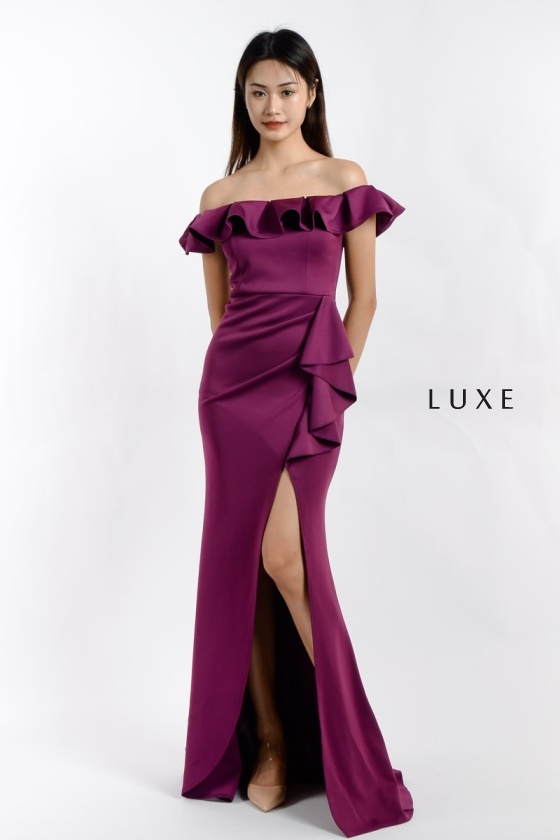 Jane Off Shoulder Ruffle Dress - Purple