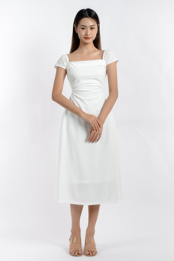 Elaina Square Neck Midi Dress - White