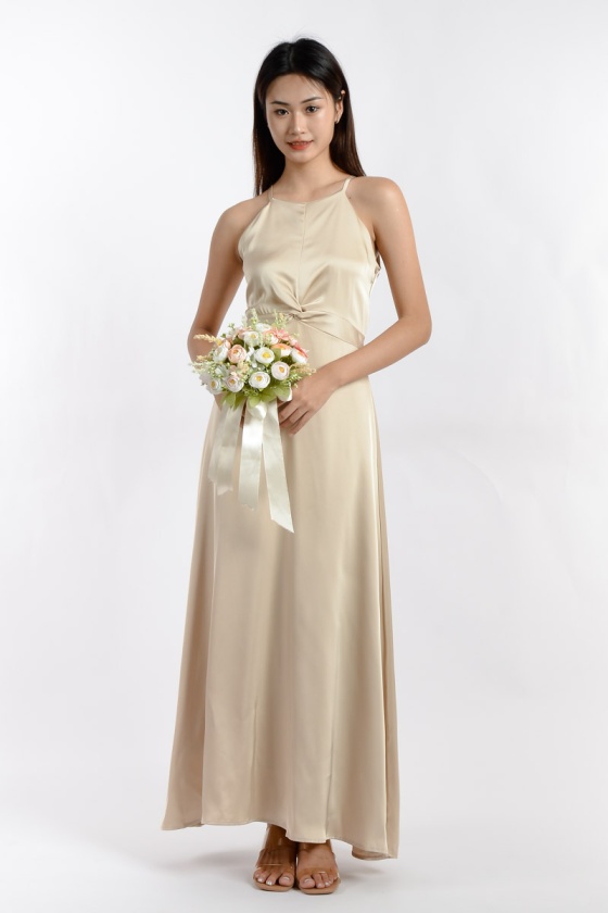 Vivienne Satin Halter Dress - Champagne