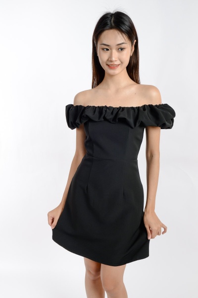 Angelina Off Shoulder Dress - Black