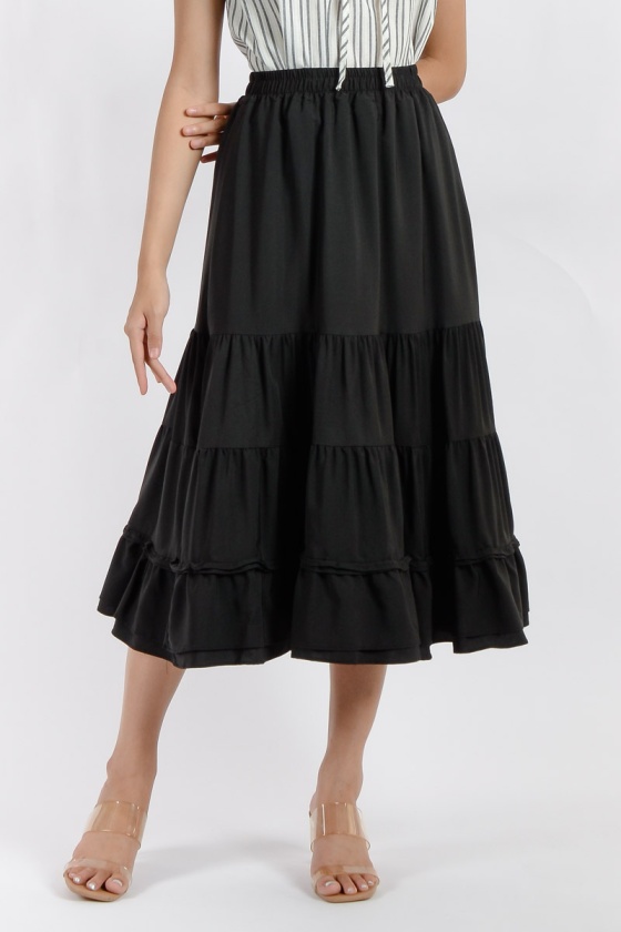 Octavia Layered Midi Skirt - Black