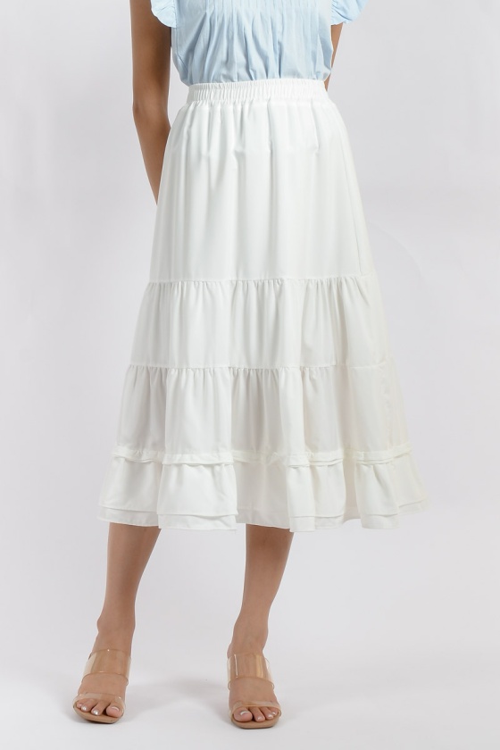 Octavia Layered Midi Skirt - White