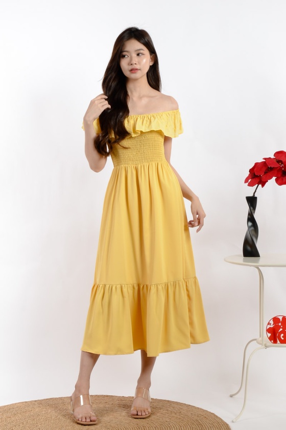 Jayla Off Shoulder Layered Dress - Yellow