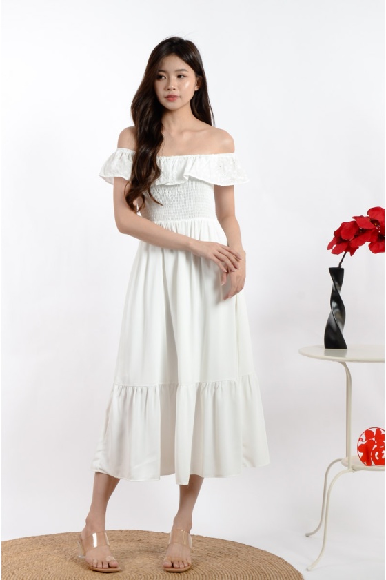Jayla Off Shoulder Layered Dress - White