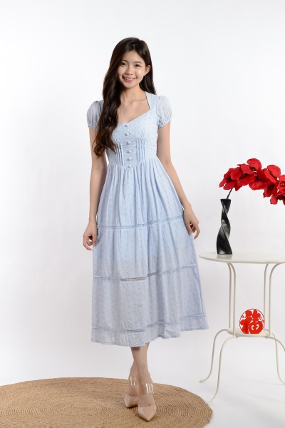 Celine Diamond Collar Eyelet Dress - Baby Blue