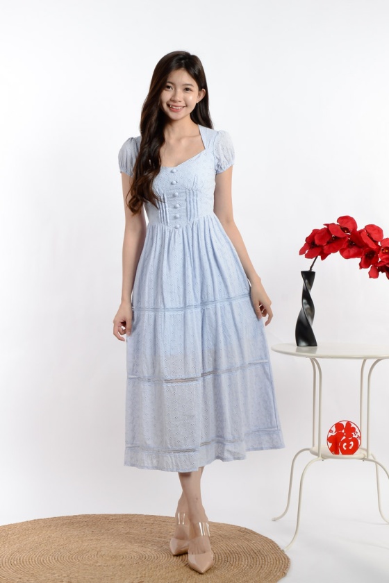 Celine Diamond Collar Eyelet Dress - Baby Blue