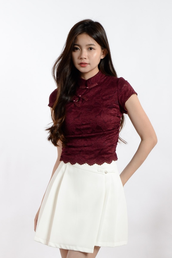 Everlee Lace Cheongsam Top - Maroon