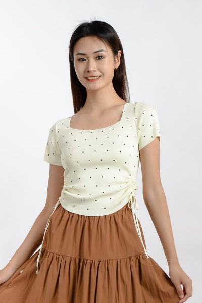 Palmer Polka Dot Knitted Top - Beige