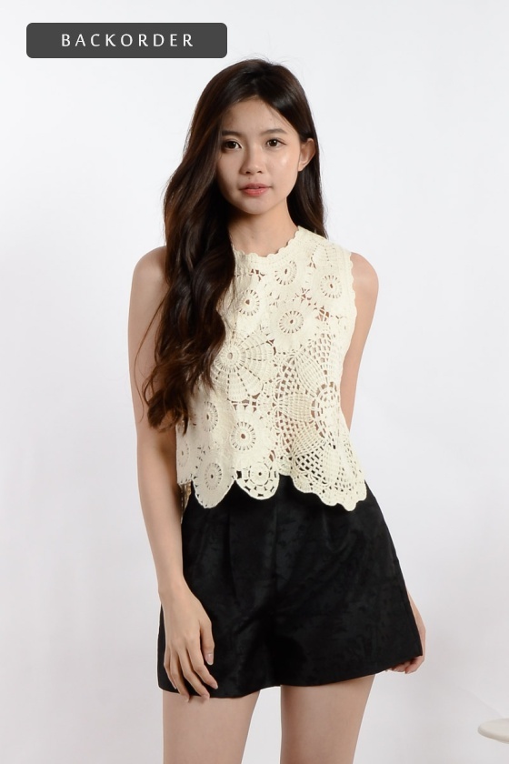 [BackOrder ETA 30 Apr] Shiloh Eyelet Sleeveless Top - Beige