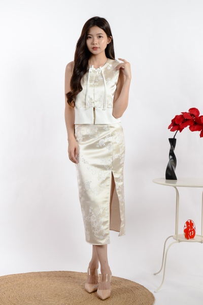 Jing Satin Cheongsam Set - White