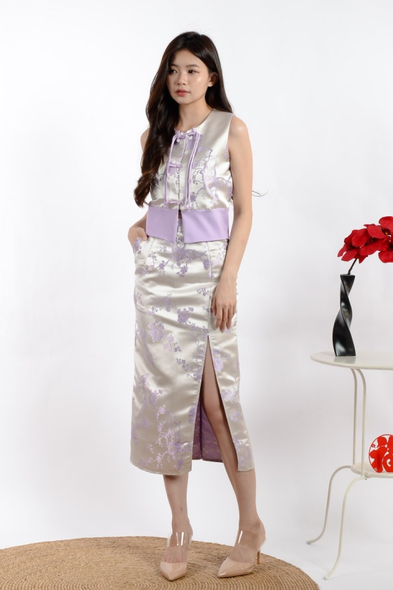 Jing Satin Cheongsam Set - Lilac